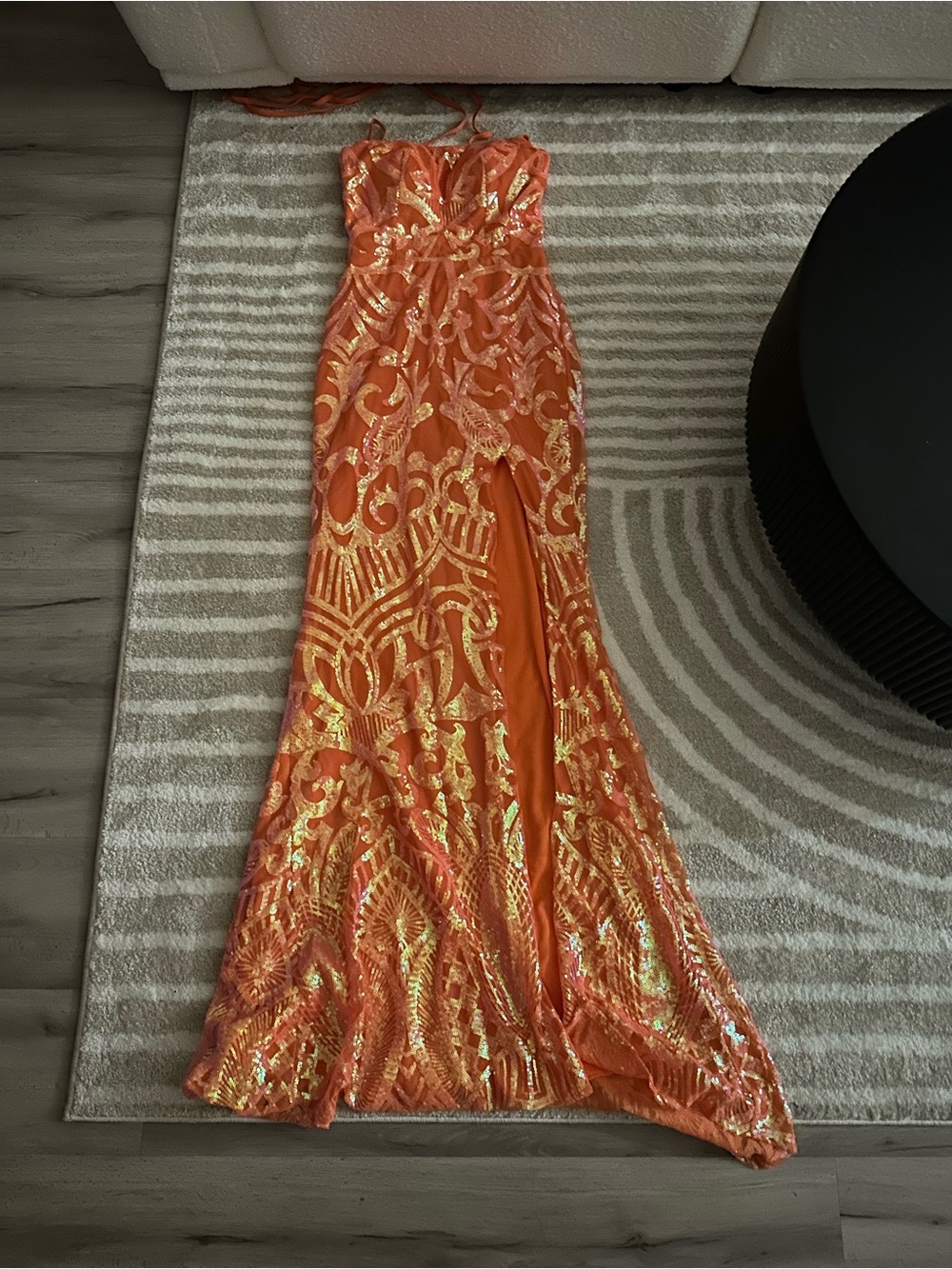 Orange Sequin Evening Gown - Formal Dress